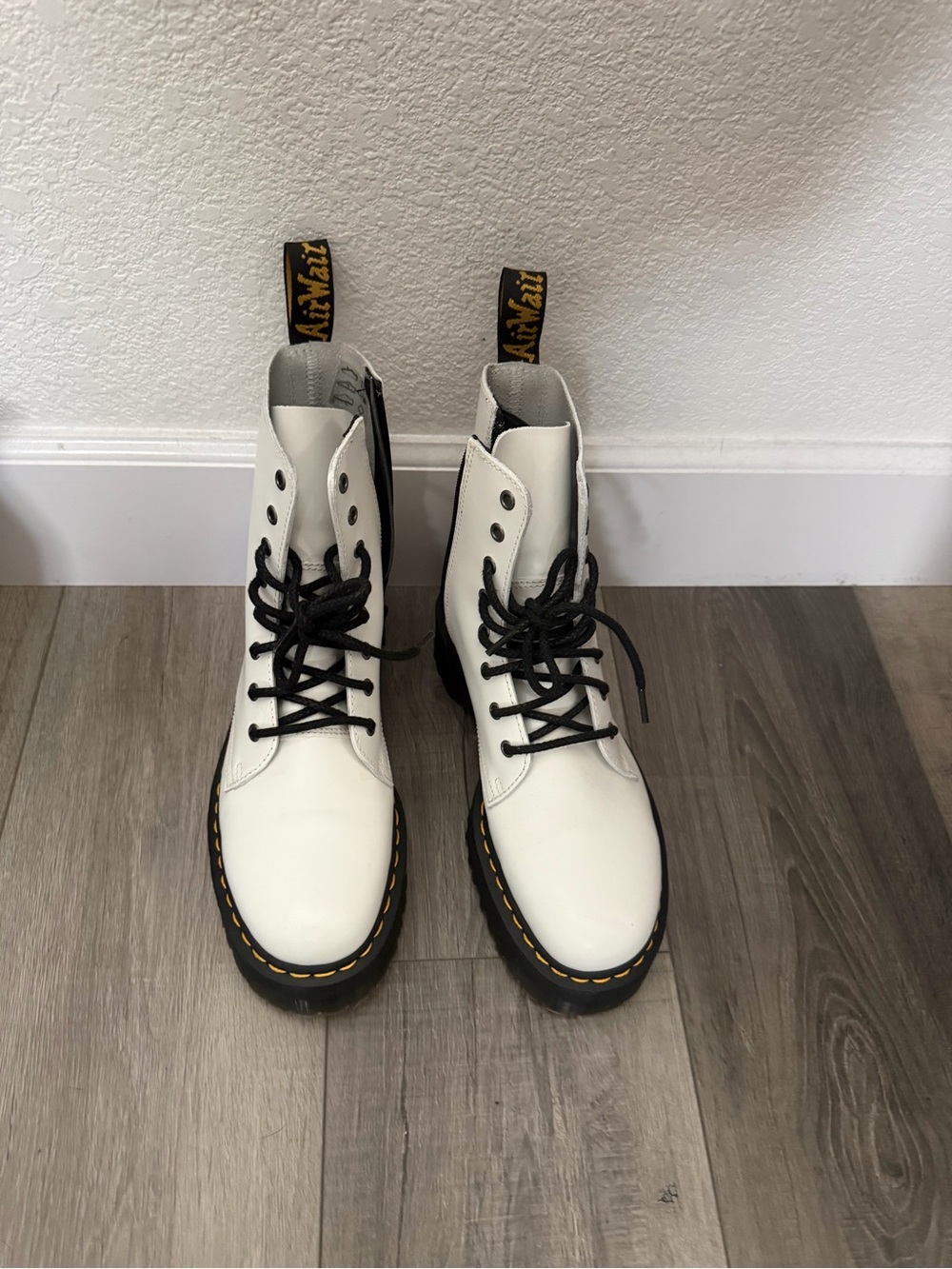 Dr. Martens White Leather 8-Eye Lace-Up Boots with Black Laces